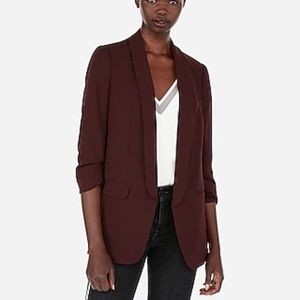 EXPRESS Maroon/Burgundy Blazer - Ruched Sleeve Boyfriend Blazer